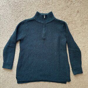 Lands End Sweater Womens Medium Petite 10-12 Ribbed 1/4 Zip Mock Neck Green